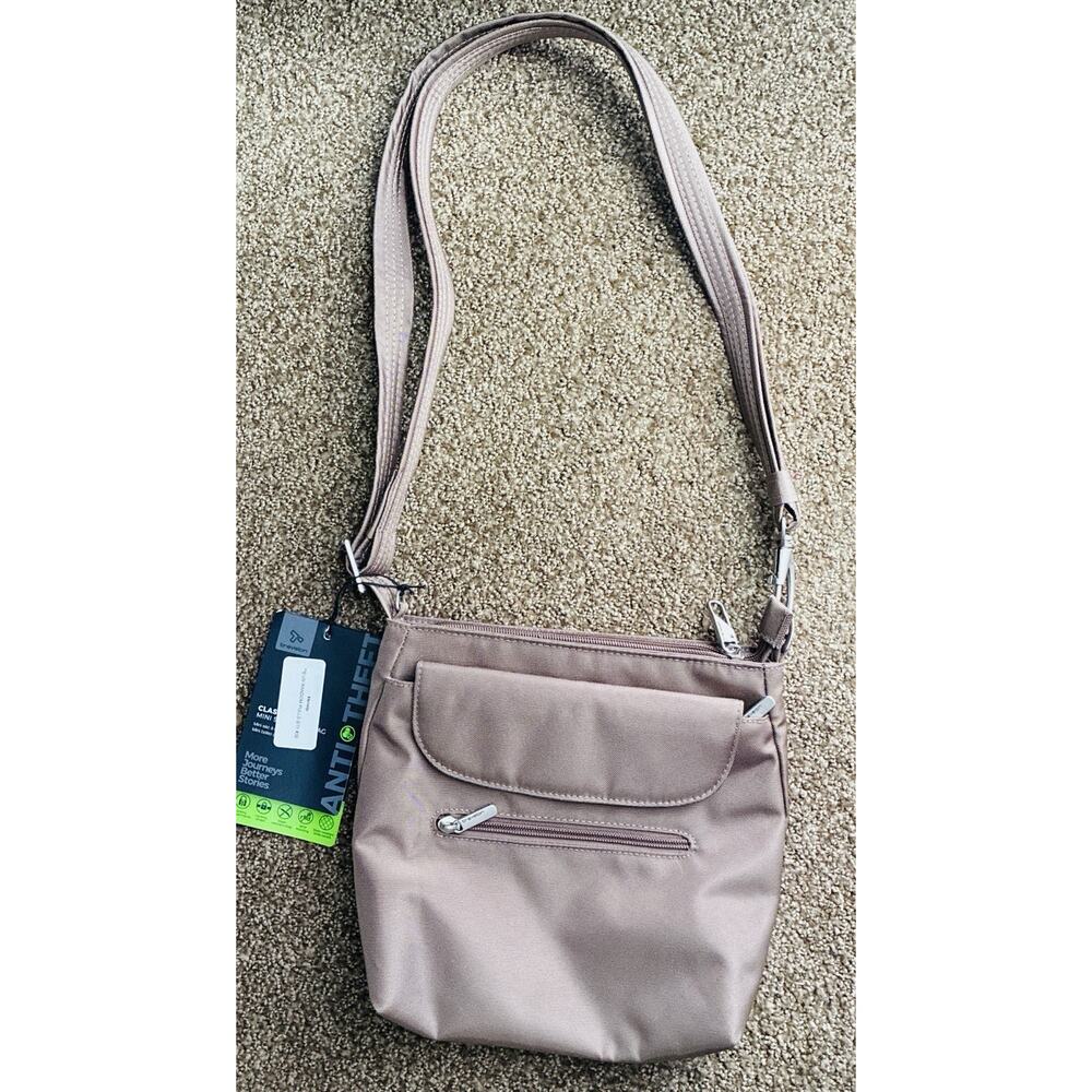 Travelon 5 Point Anti-Theft Security System Tan Classic Mini Shoulder Crossbody - Picture 2 of 11